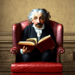 Einstein dans un sofa avec un livre